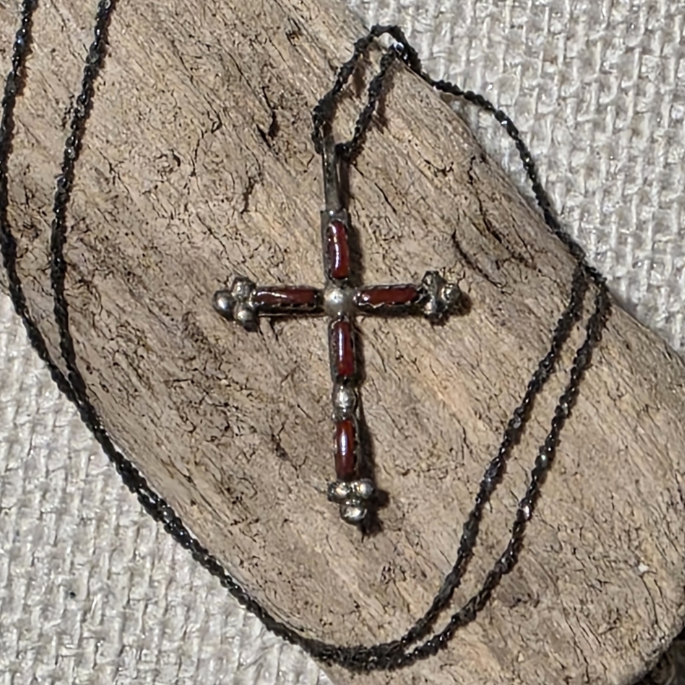 Vintage Coral Cross Necklace